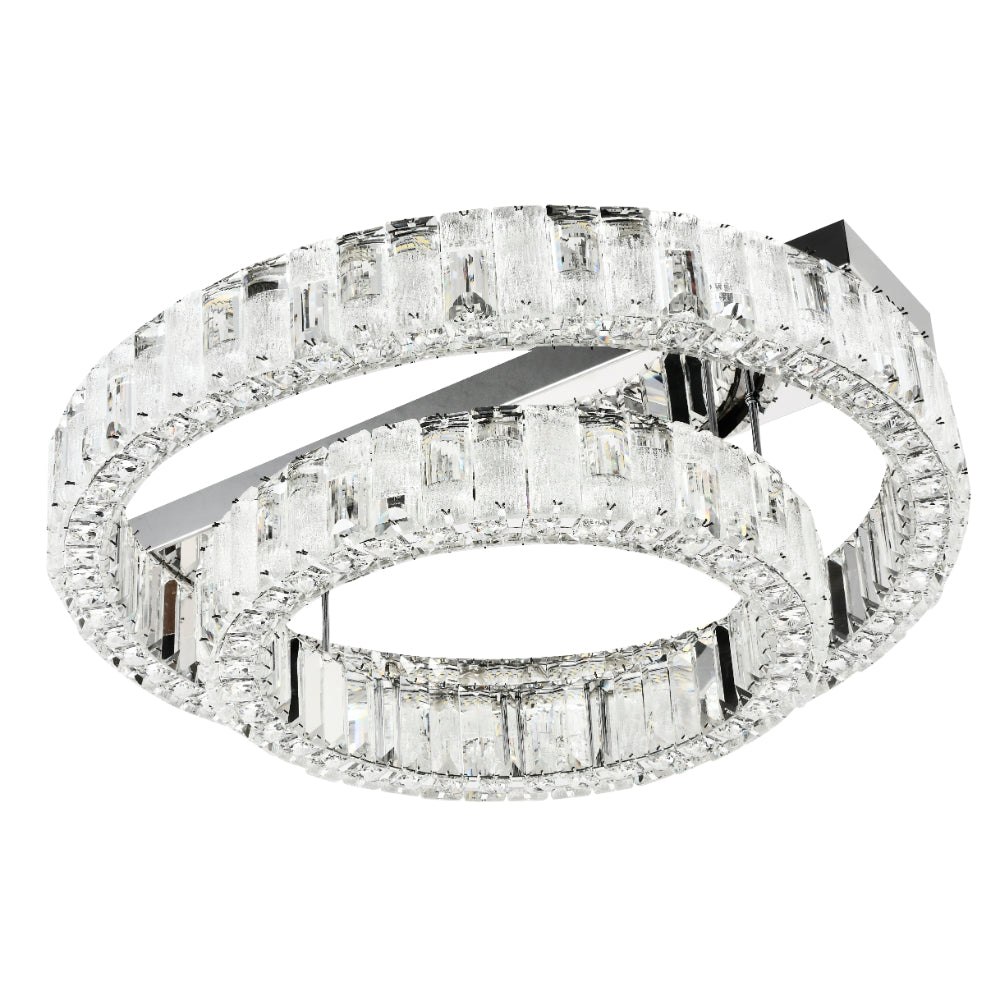 Rias 2 Ring Chrome Tri-Colour with Remote Crystal Modern Close to Ceiling
