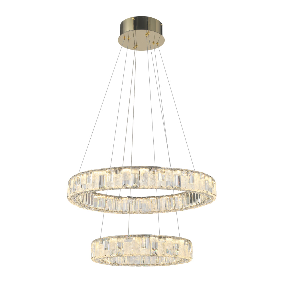 Rias 2 Tier Gold Tri-Colour with Remote Crystal Modern Pendant