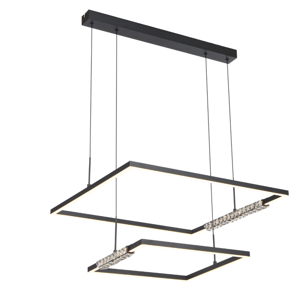 Zafra 2 Tier Black and Crystal Tri-Colour Modern LED Pendant