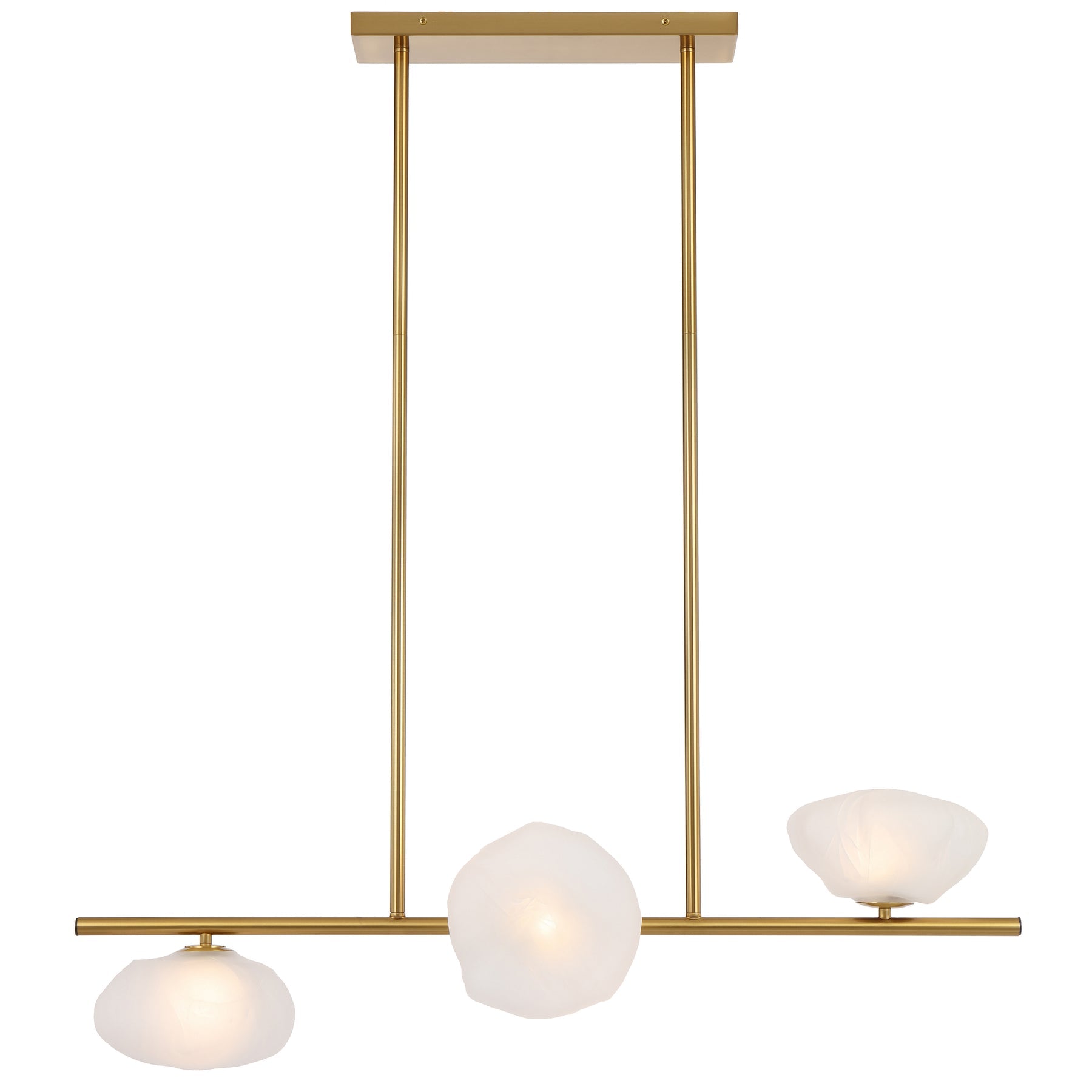 Zecca 3 Light Horizontal Antique Gold with Frost Textured Glass Contemporary Linear Pendant
