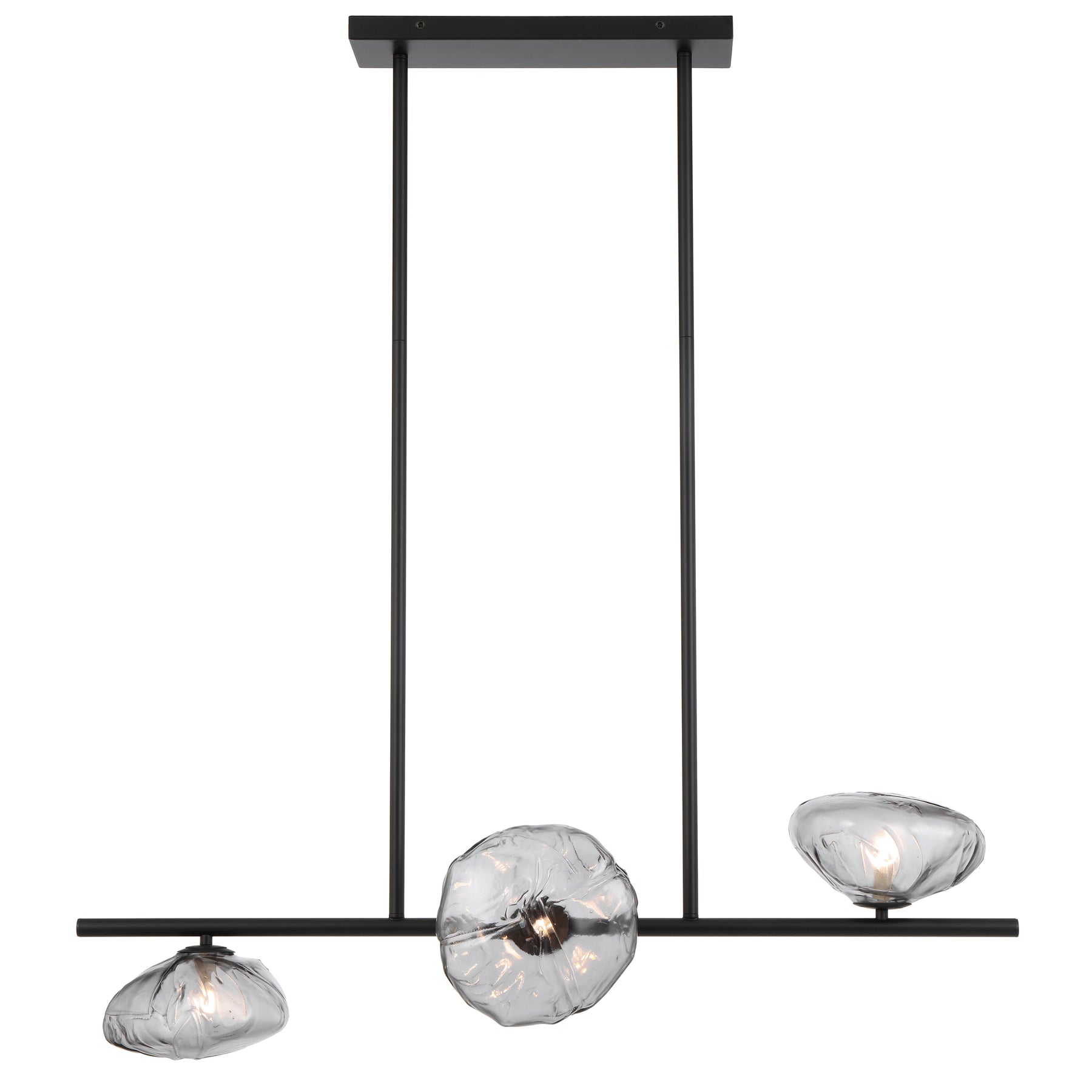 Zecca 3 Light Horizontal Black with Smoke Textured Glass Contemporary Linear Pendant