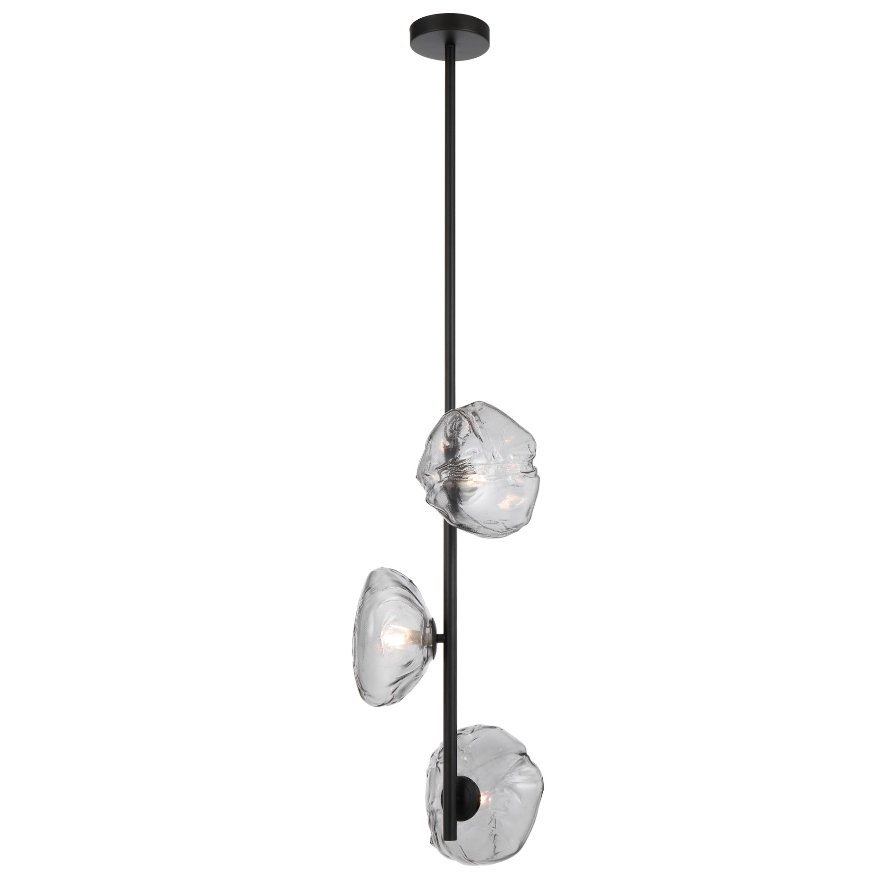Zecca 3 Light Vertical Black with Smoke Textured Glass Contemporary Pendant