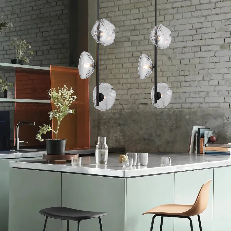 Zecca 3 Light Vertical Black with Smoke Textured Glass Contemporary Pendant