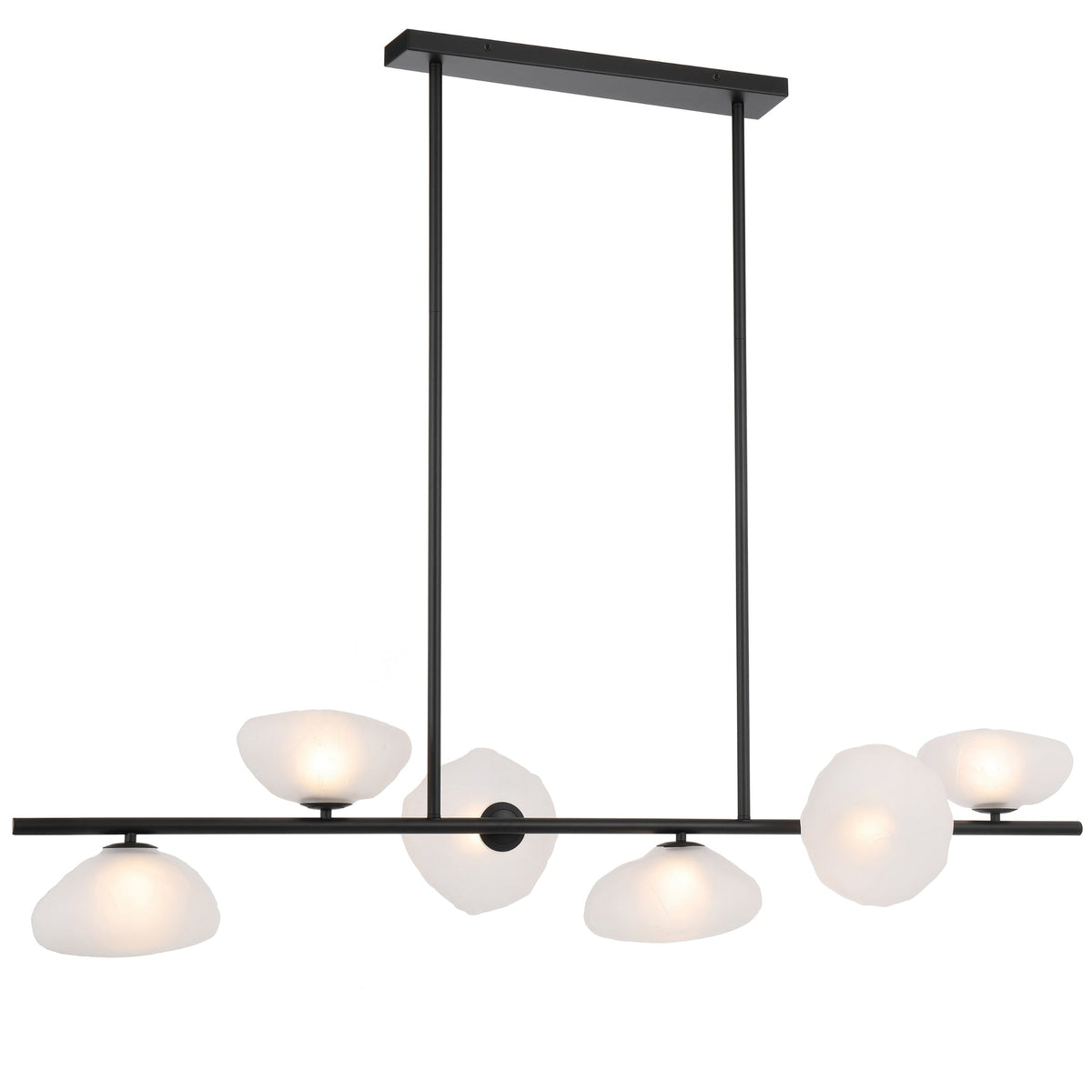 Zecca 6 Light Black with Frost Textured Glass Contemporary Linear Pendant