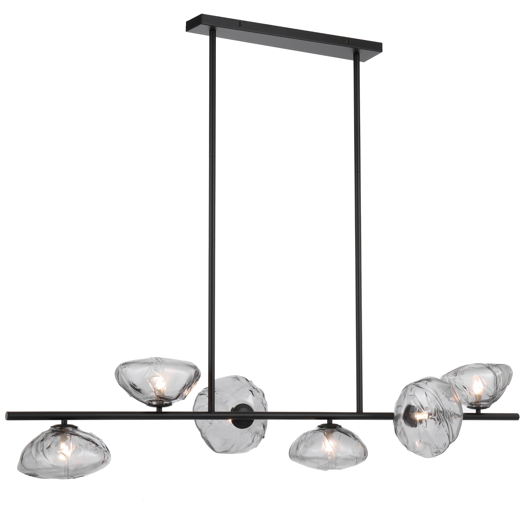 Zecca 6 Light Black with Smoke Textured Glass Contemporary Linear Pendant