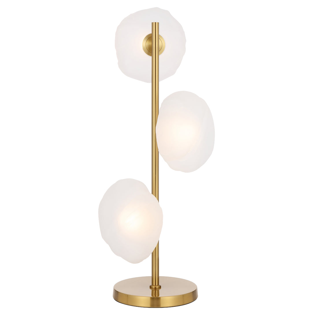 Zecca 3 Light Antique Gold with Frost Textured Glass Contemporary Table Lamp