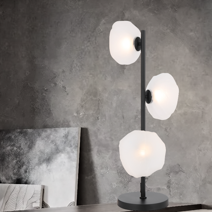 Zecca 3 Light Black with Frost Textured Glass Contemporary Table Lamp