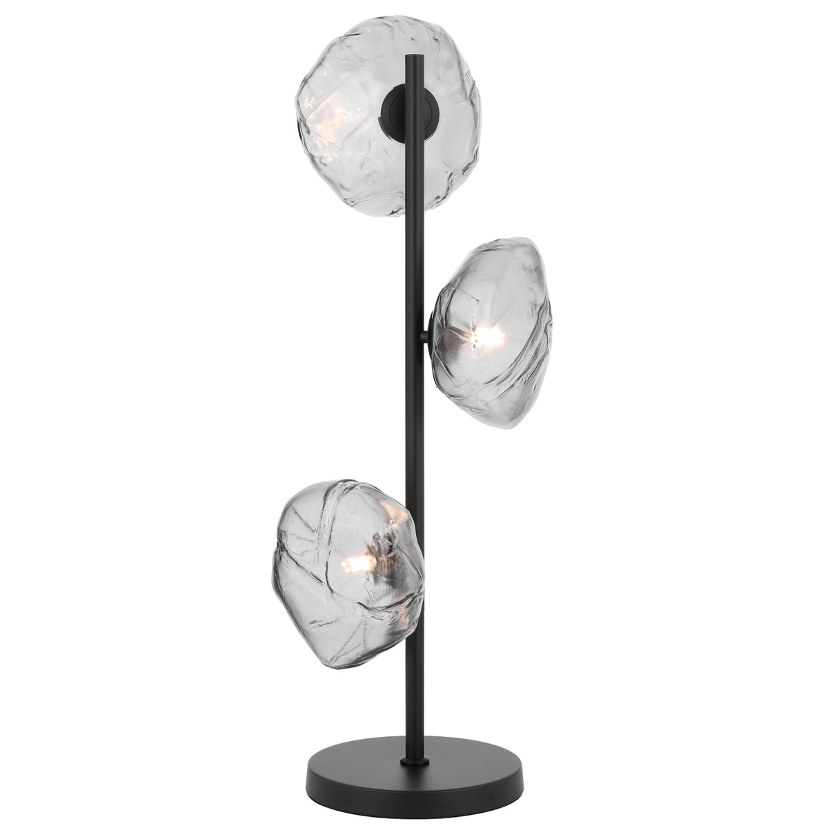 Zecca 3 Light Black with Smoke Textured Glass Contemporary Table Lamp
