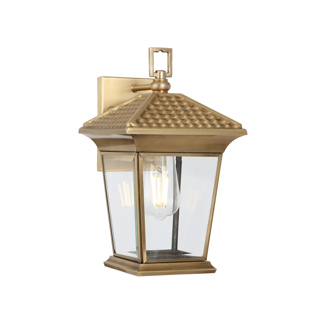 Zeldin 32cm Brass Lantern with Glass Panel Coach Light