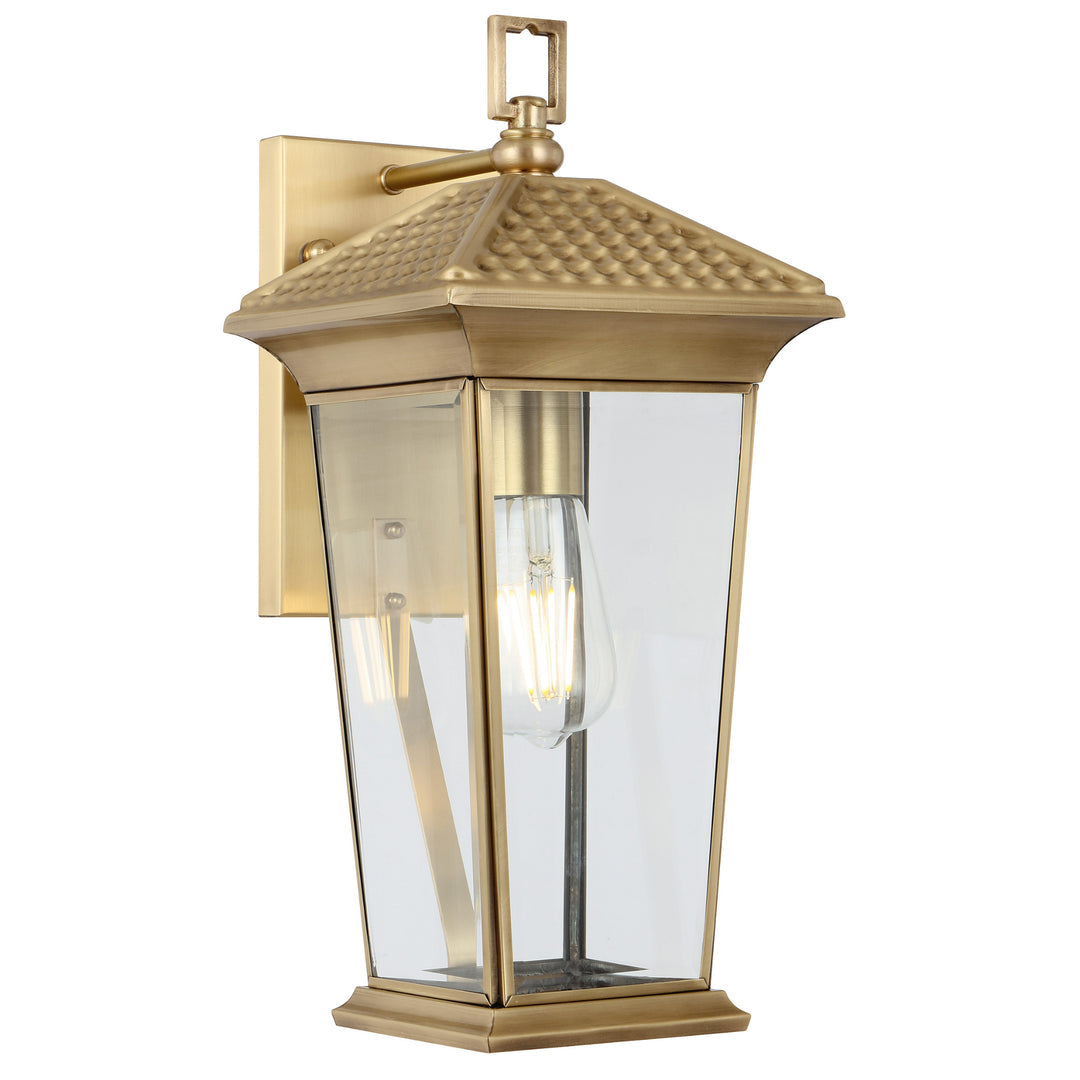 Zeldin 40cm Brass Lantern with Glass Panel Coach Light
