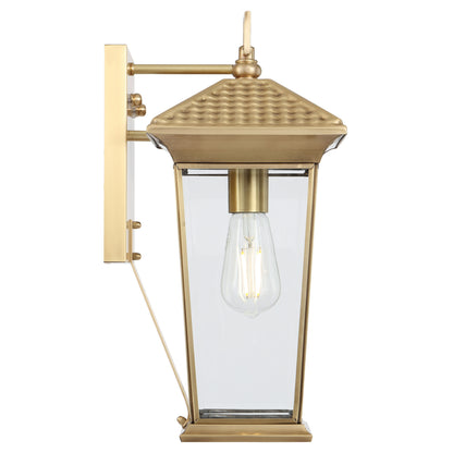 Zeldin 40cm Brass Lantern with Glass Panel Coach Light