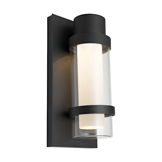 Cortez Black wiht Frost and Clear Glass Contemporary Exterior Wall Light