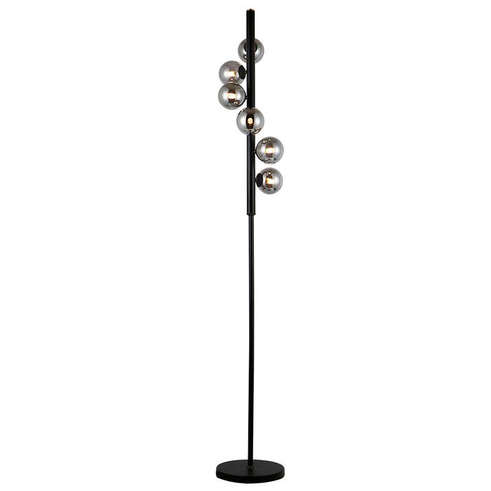 Midday 6 Light Black and Smoke Glass Modern Retro Floor Lamp