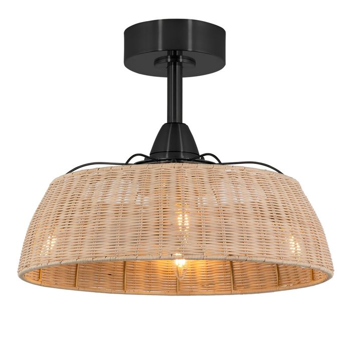 Harlow 14"/35cm Black and Woven Rattan with Light Enclosed DC Motor Ceiling Fan