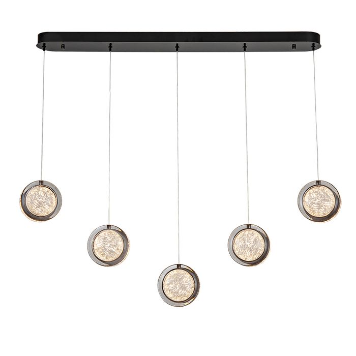 Yoyo 5 Light Bar Gun Metal Modern LED Tri-Colour Crystal-Look Acrylic Pendant