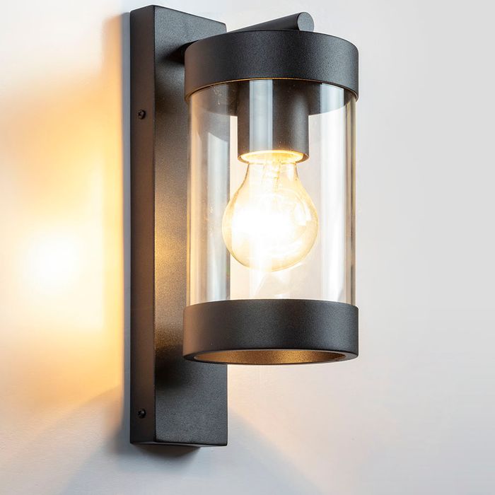 Frenchy Black Modern Coach with Glass Exterior Wall Light