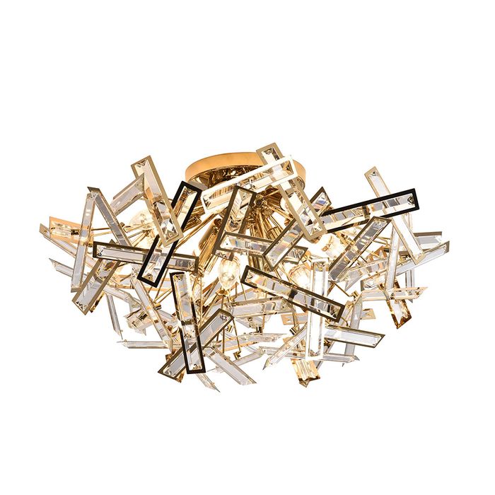 Brazza 12 Light Gold and Clear Crystal Close to Ceiling Light