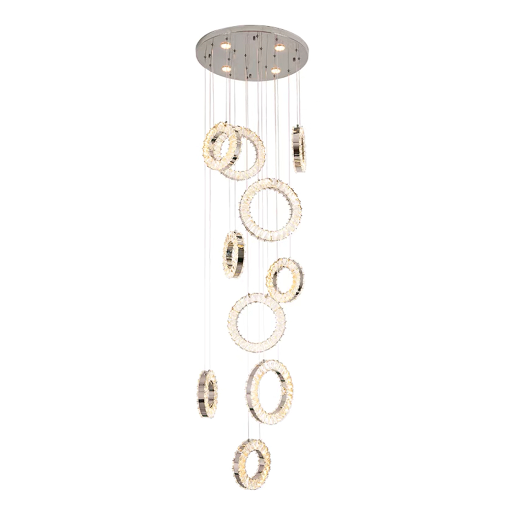 QL17128 9 9 Ring Tri Colour Remote Controlled Crystal Chandelier