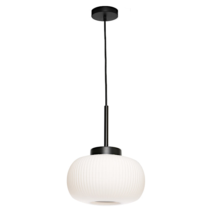Hutton Black and Ribbed Opal Glass Modern Pendant