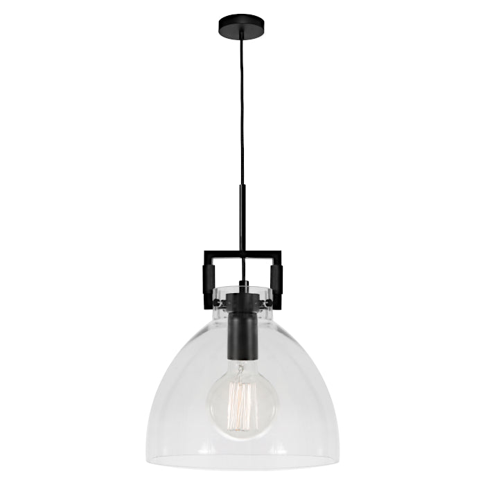 Jean Black and Clear Glass Rustic Industrial Pendant