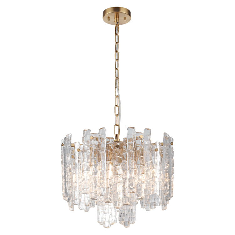 Riviera 5 Light Gold and Ice Glass Modern Pendant