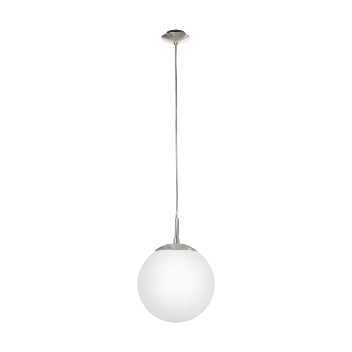 Rondo 200mm Satin Nickel and Opal Glass Ball Pendant