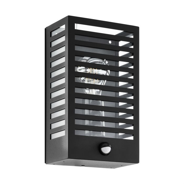Alamonte 3 One Light with Sensor Outdoor Black and Glass Modern Wall Light