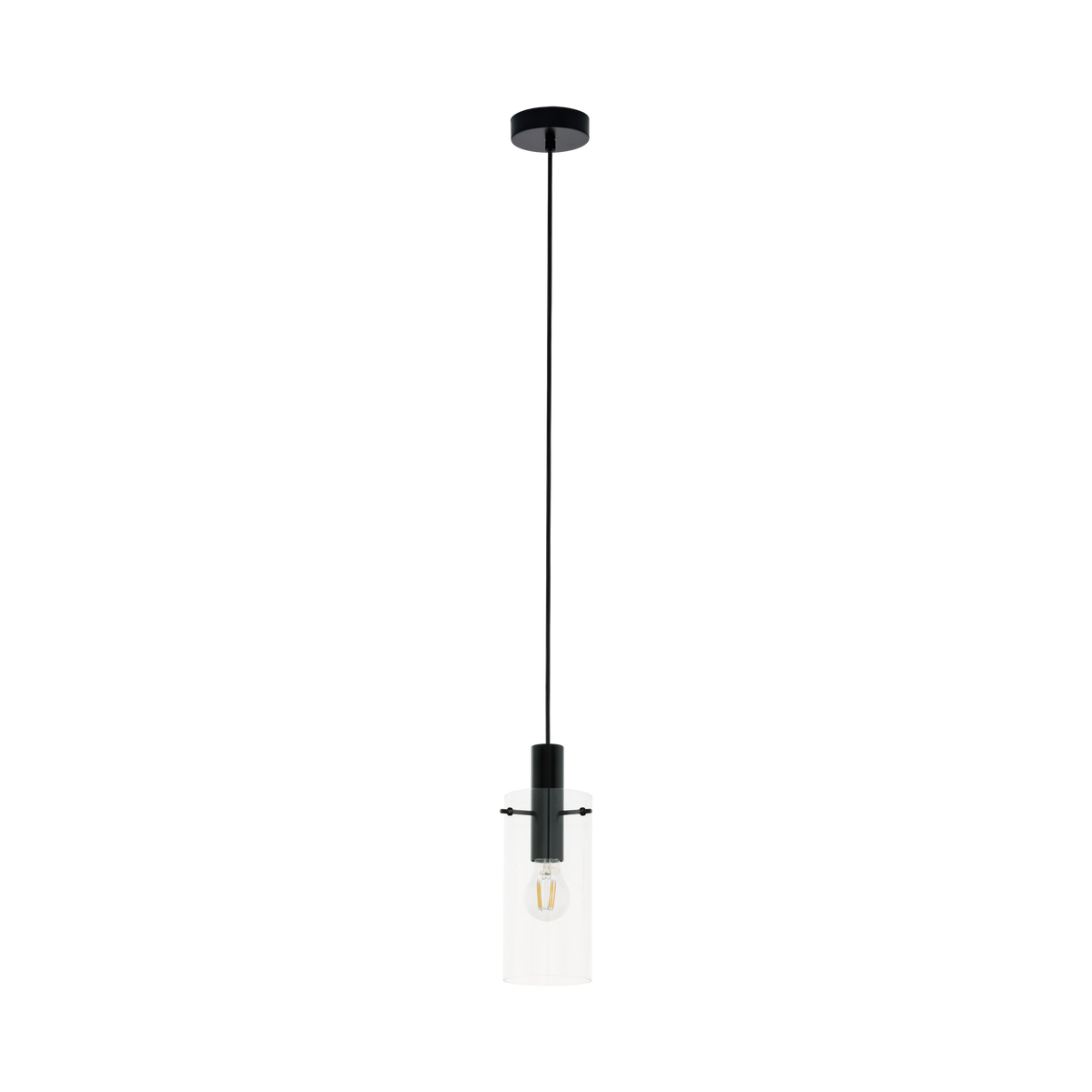 Montefino Clear Glass Cylinder and Black Pendant