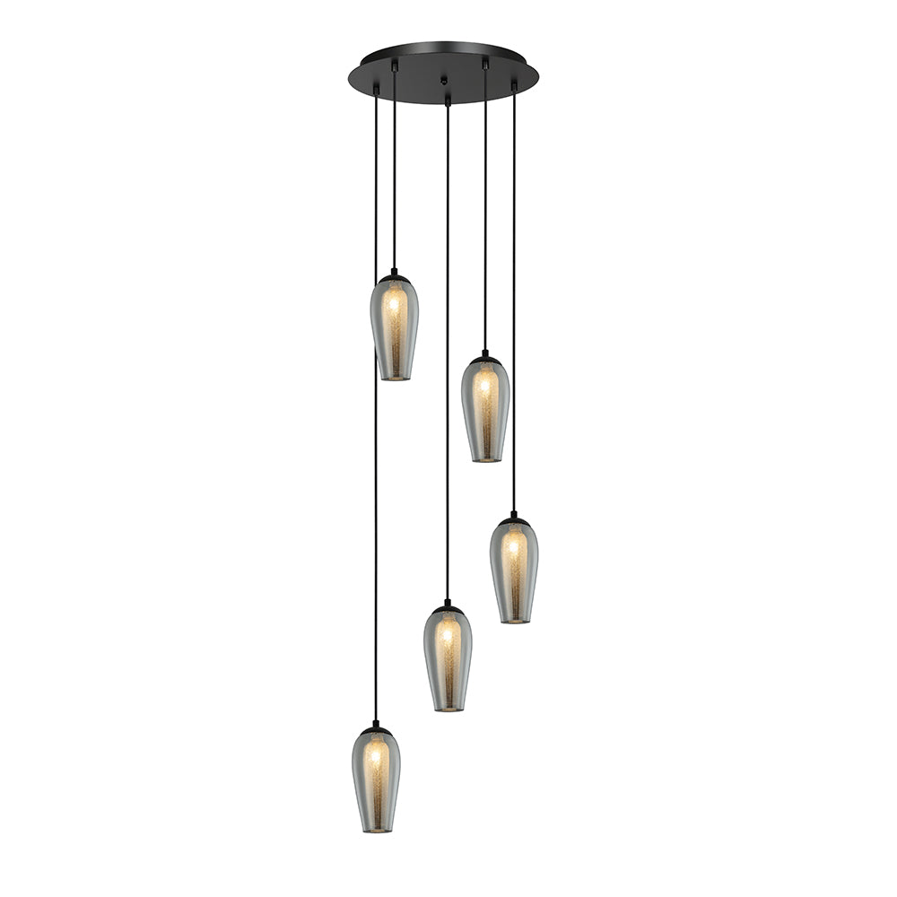 Fendi Black and Smoke Glass Modern 5 Light Round Pendant