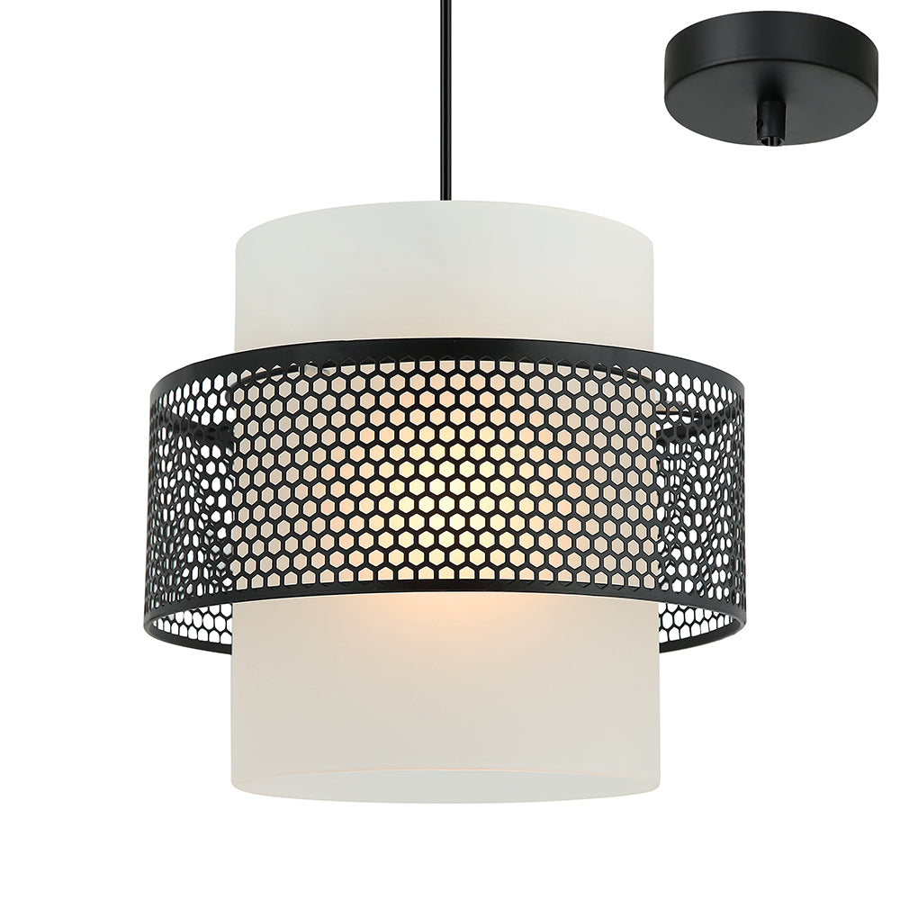 Mesh 250 Black with White Opal Glass Modern Industrial Pendant