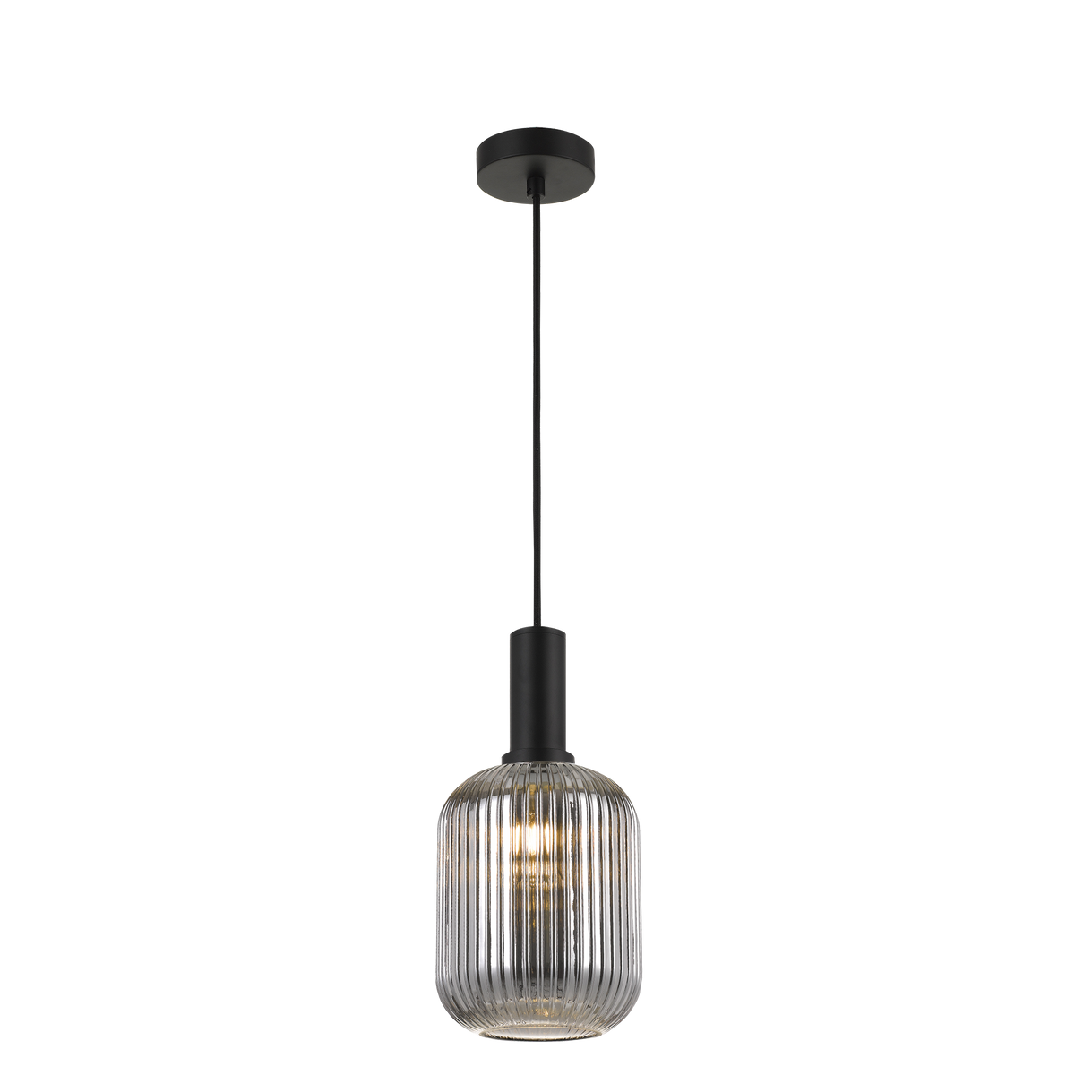 Bonura PE14 Black and Smoke Reeded Glass Modern Pendant