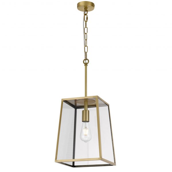 Cantena 25cm Pendant Antique Brass with Clear Glass Panel Lantern
