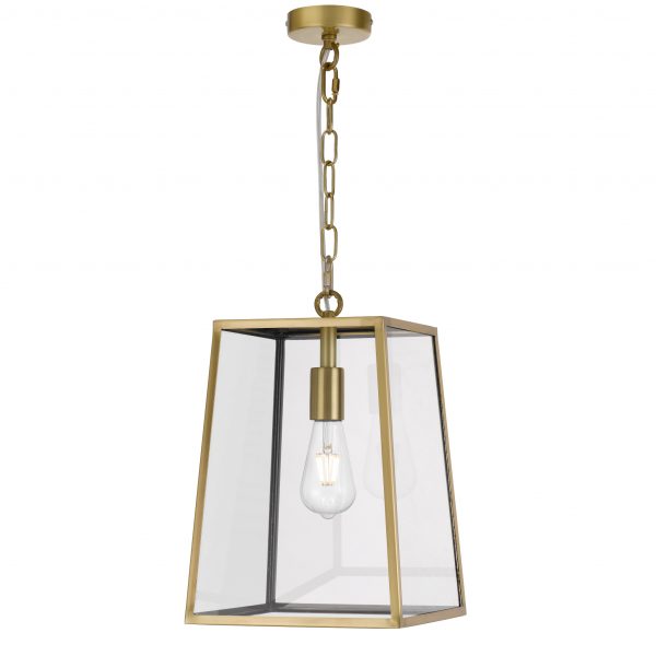 Cantena 25cm Pendant Antique Brass with Clear Glass Panel Lantern