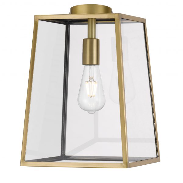 Cantena 25cm Pendant Antique Brass with Clear Glass Panel Lantern