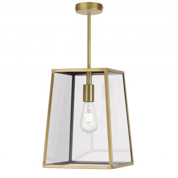 Cantena 25cm Pendant Antique Brass with Clear Glass Panel Lantern