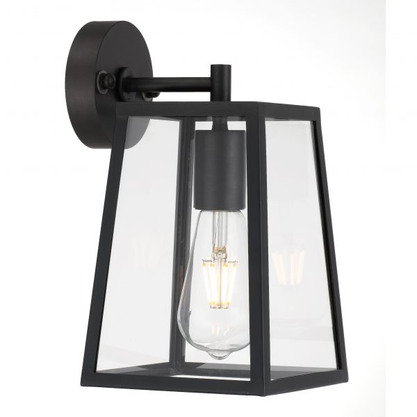 Cantena 15cm Black with Clear Glass Panel Exterior Coach Light