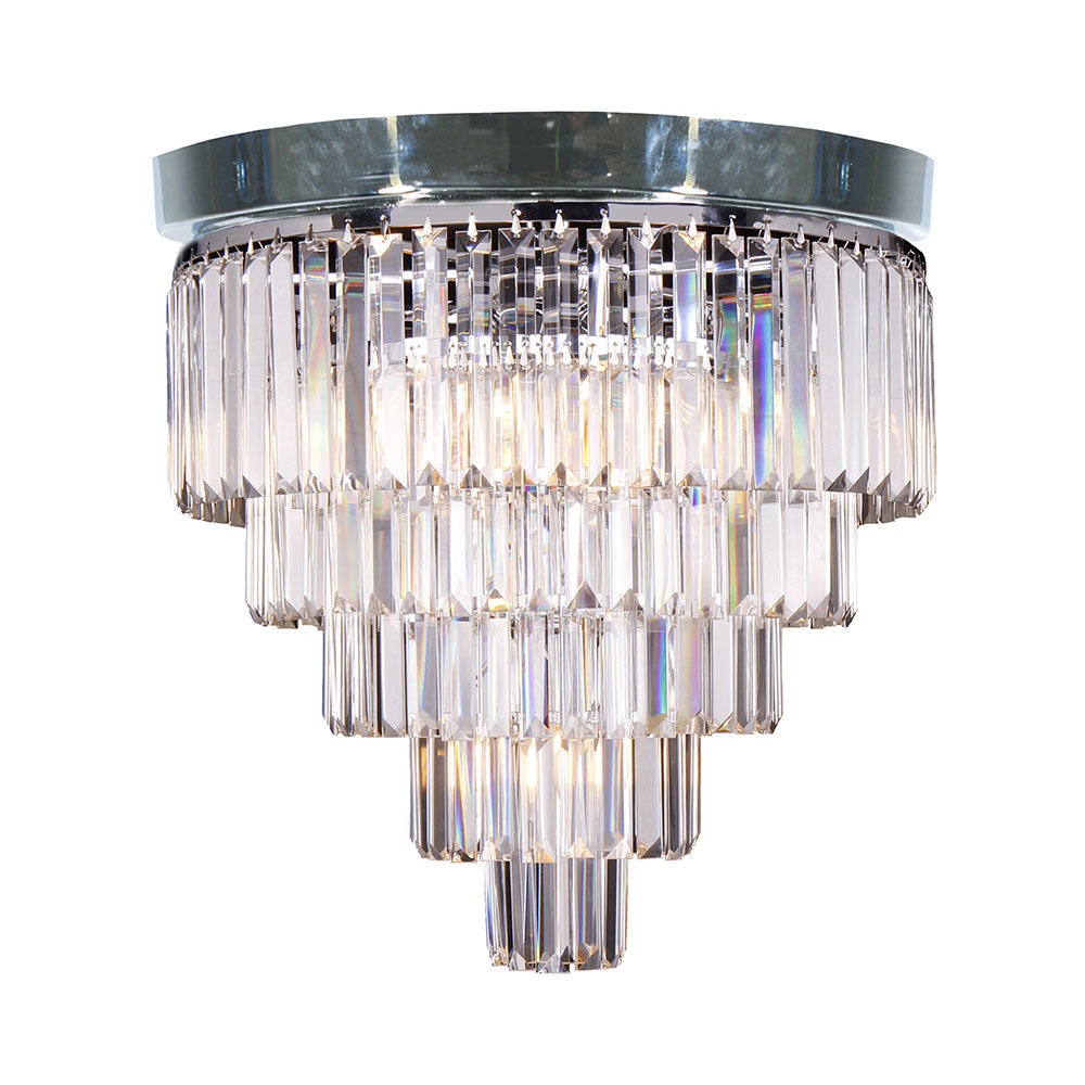 Celestial 5 Tier Chrome Flush-Mount Crystal Prism Chandelier Close To Ceiling
