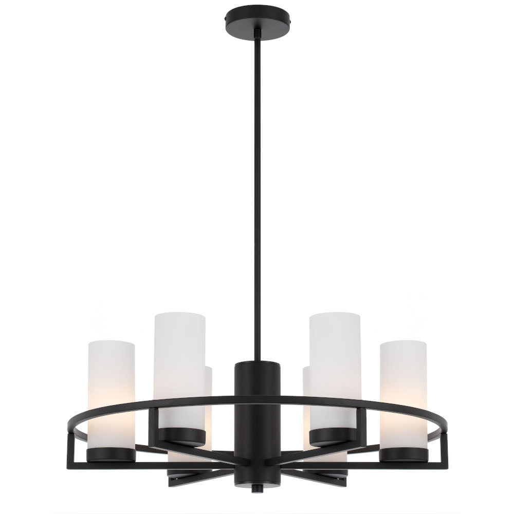 Eamon 6 Light Black and Opal Glass Industrial Pendant