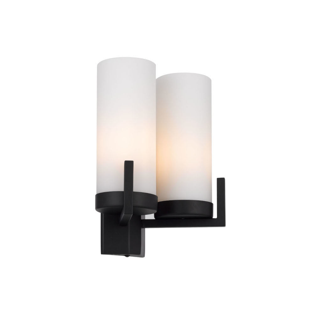 Eamon 2 Light Black and Opal Glass Industrial Wall Light