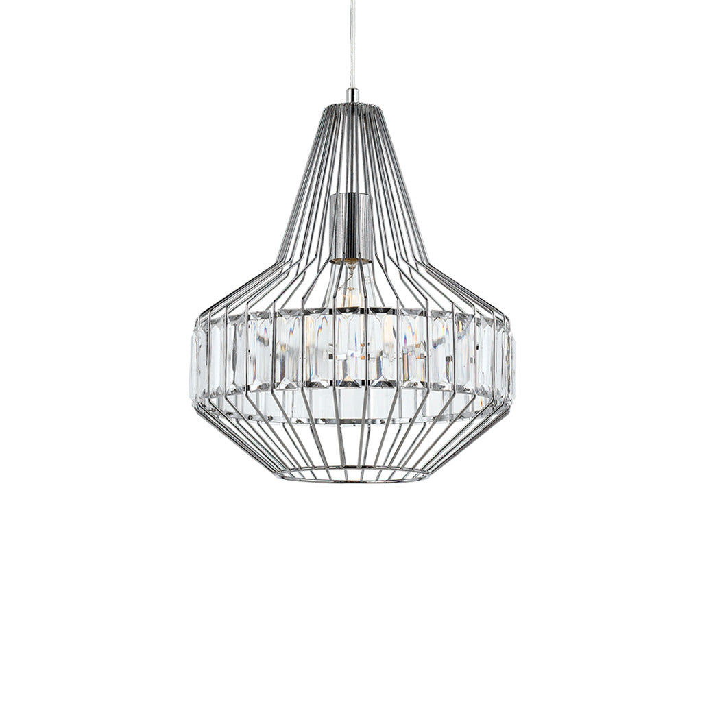 Elmas 32cm Chrome and Crystal Vase Cage Pendant Local Lighting