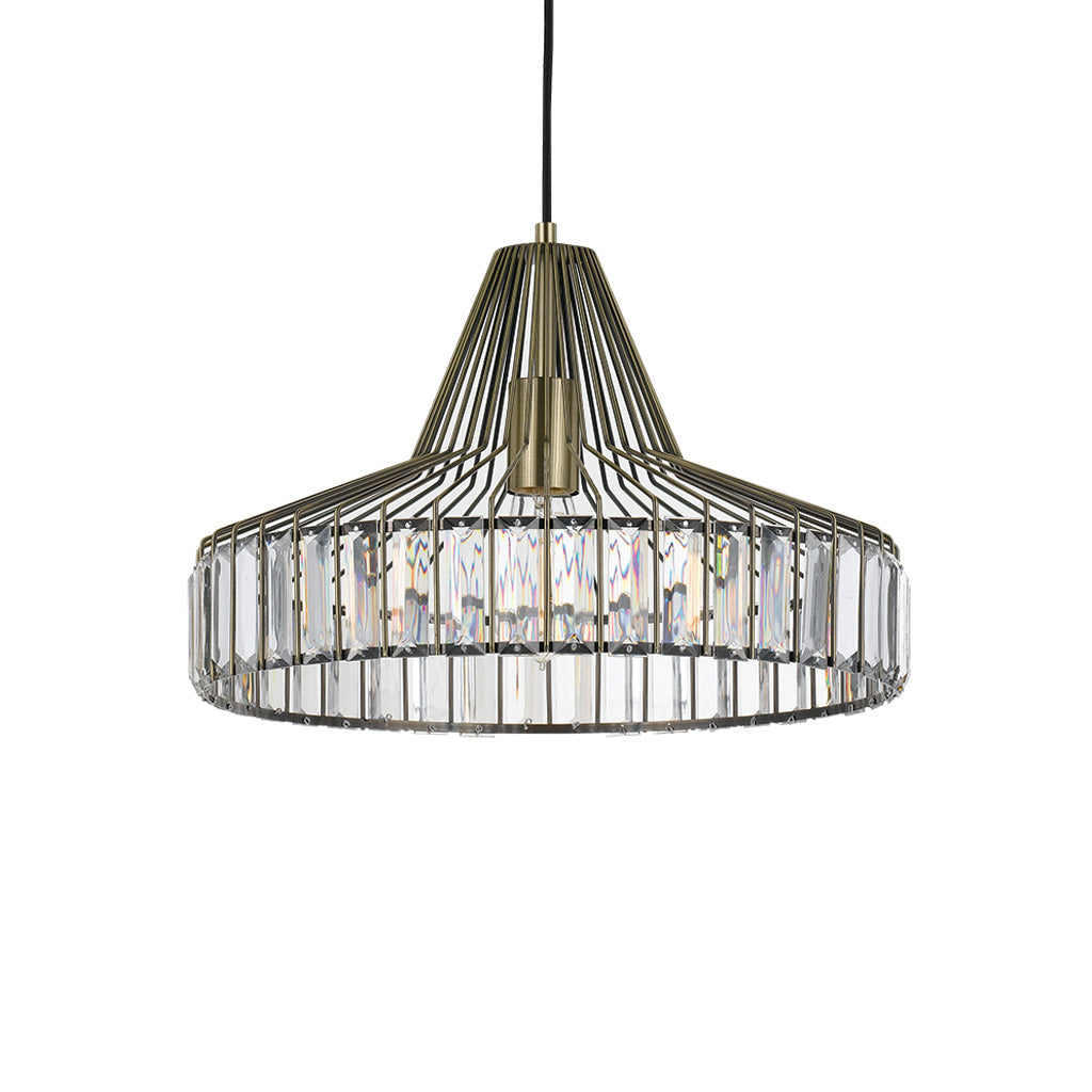 Elmas 42cm Antique Brass and Crystal Cage Pendant Local Lighting