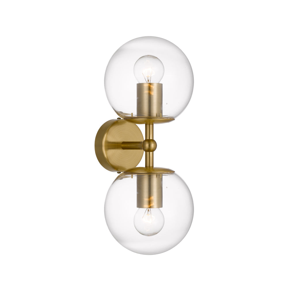 Eterna 2 Light Antique Gold with Clear Glass Wall Light