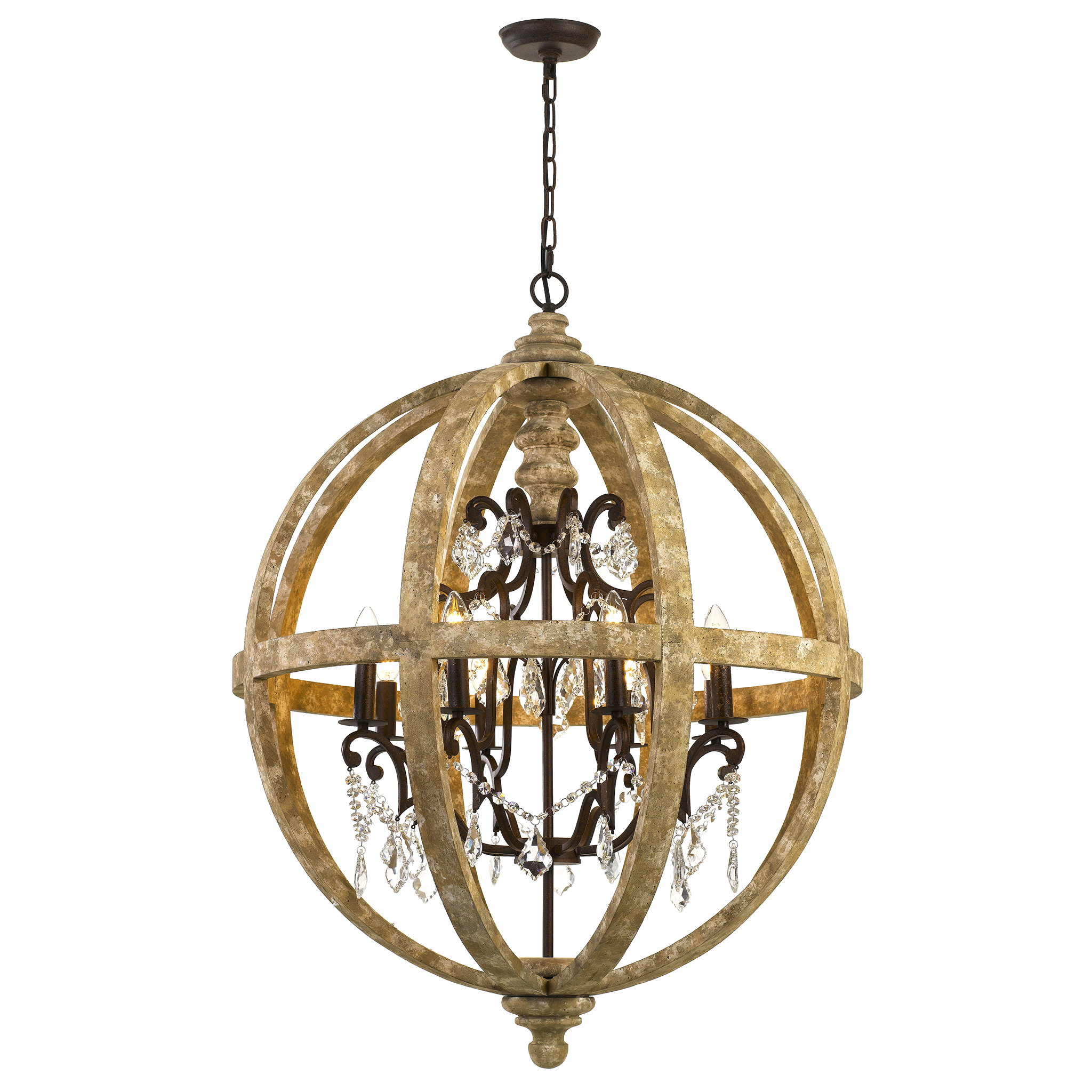 Florin 8 Light Wood and Iron Industrial Pendant Chandelier