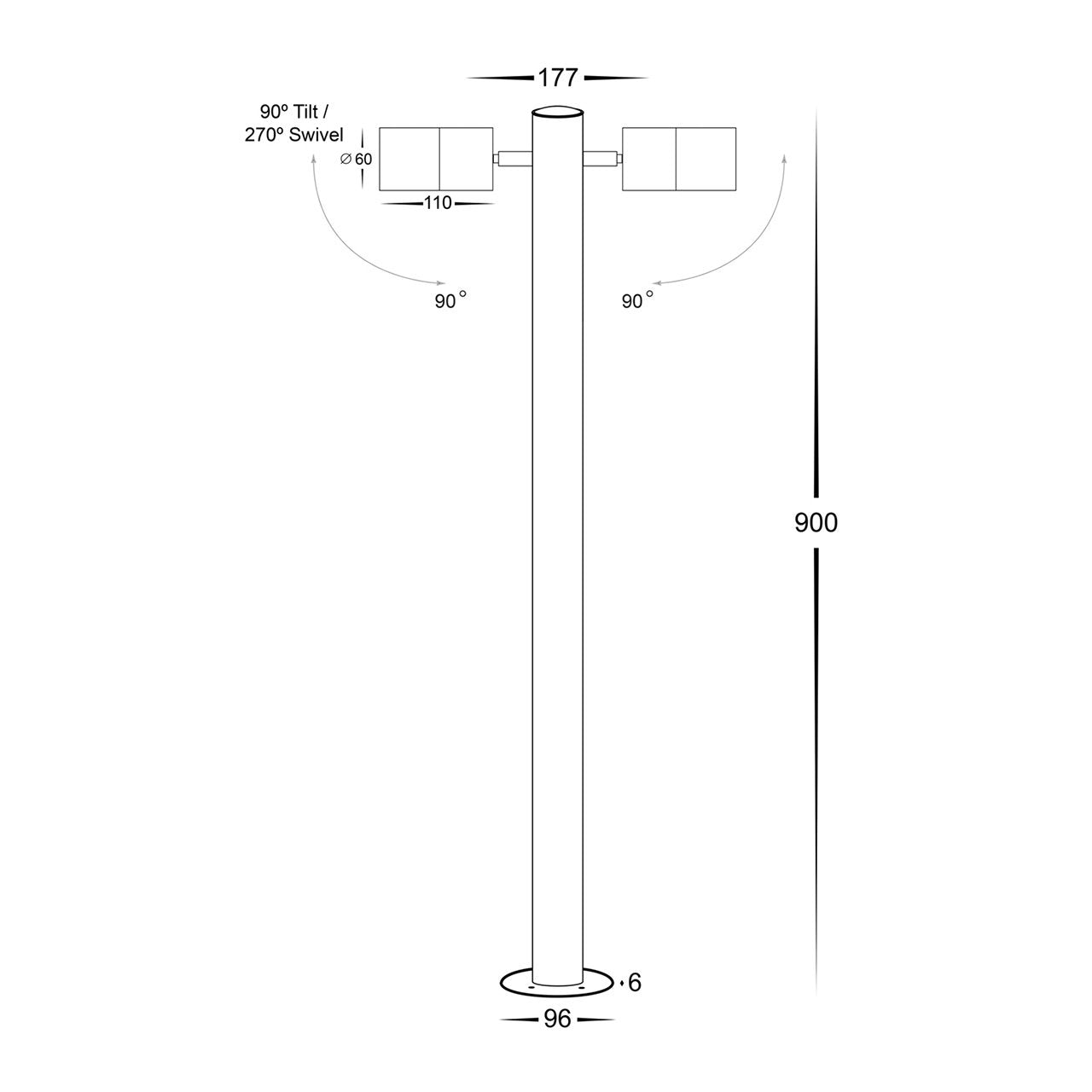 Tivah Tri-Colour Black Dual Spotlight Bollard 240v