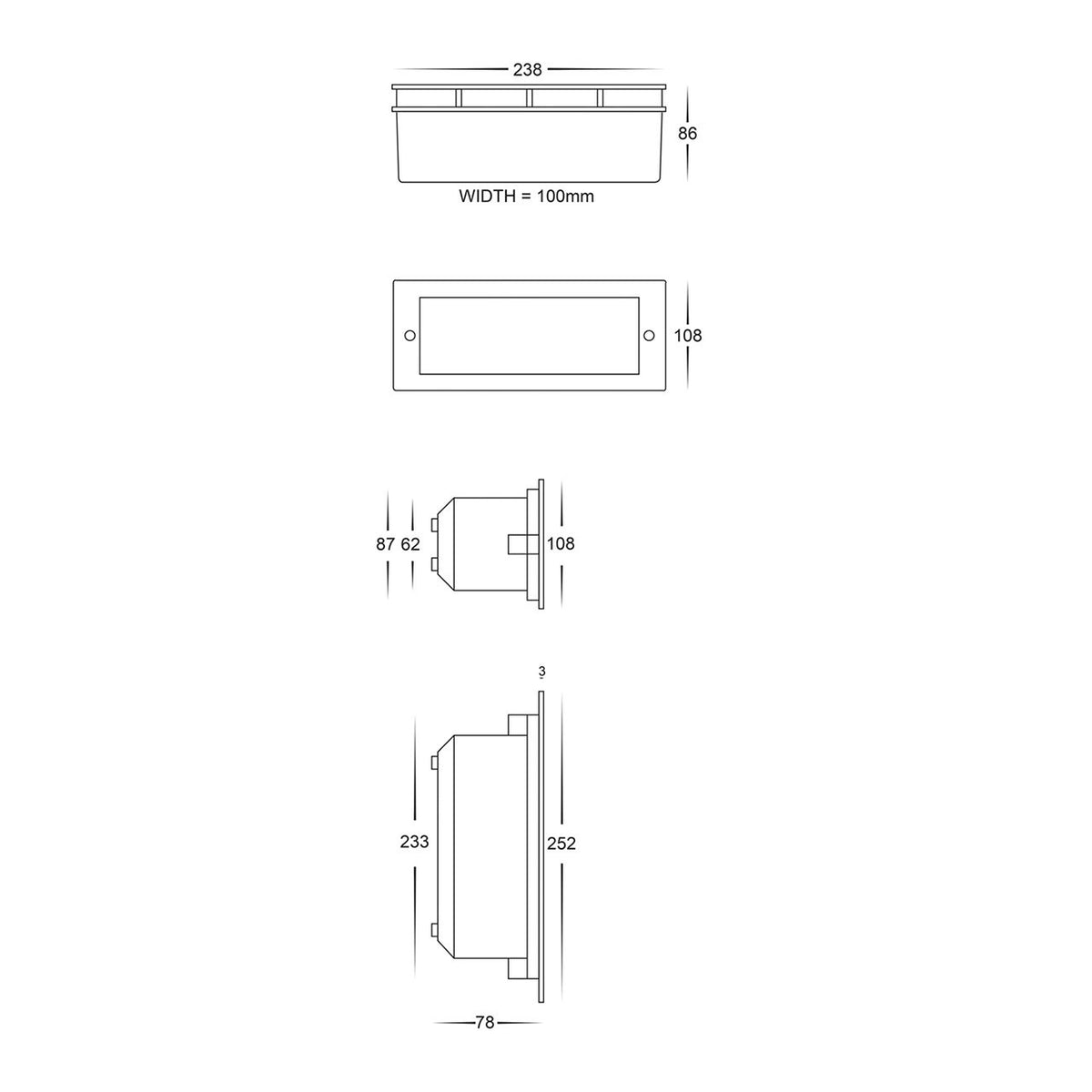 Bata Open-face 316 Stainless Steel Recessed Wall Brick Light