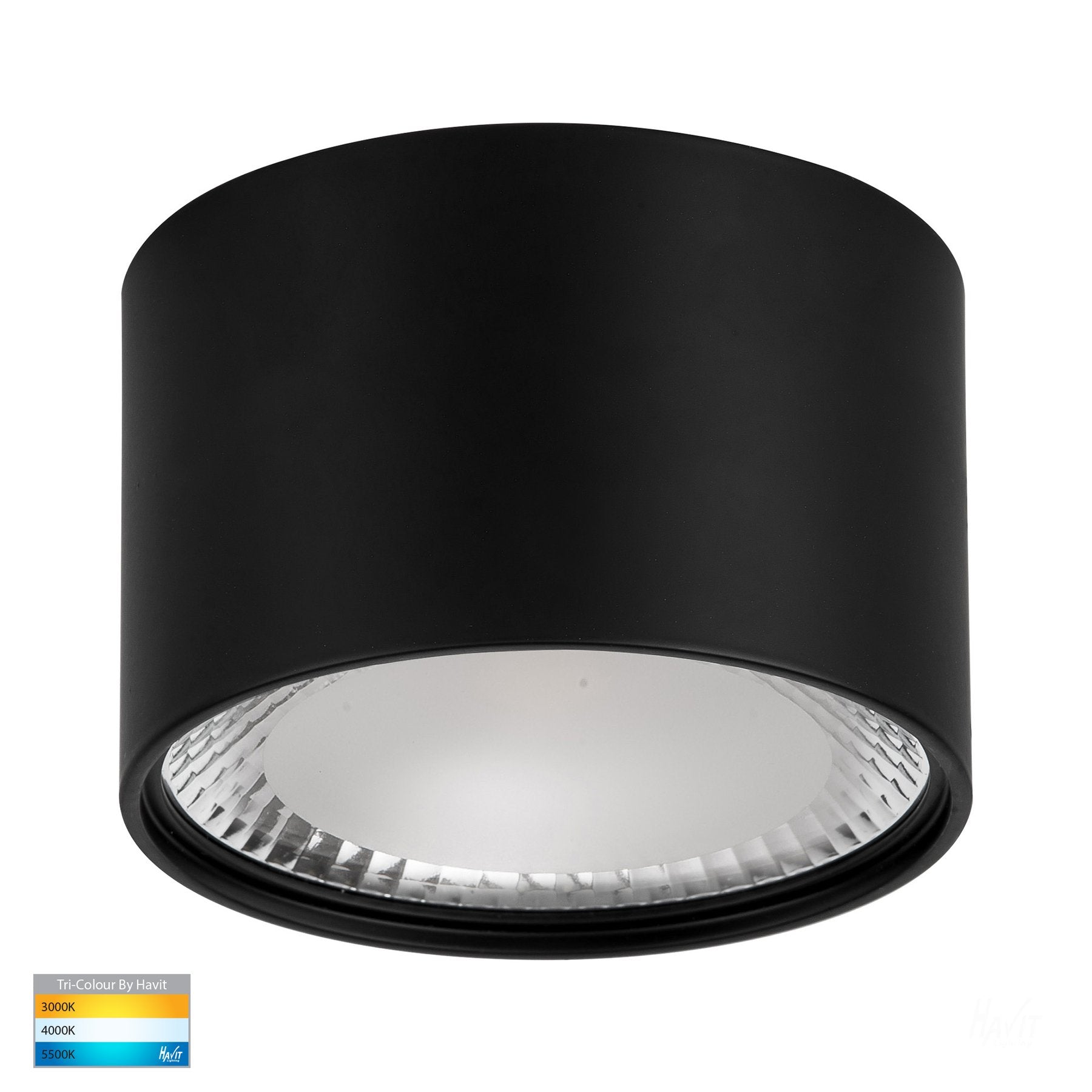 Nella 12w Short Black Tri-Colour LED Surface Mounted Downlight