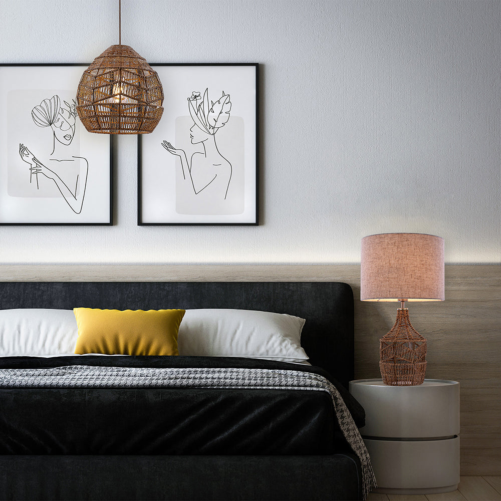 Tilda Rattan Rope Base and Natural Linen Shade Table Lamp