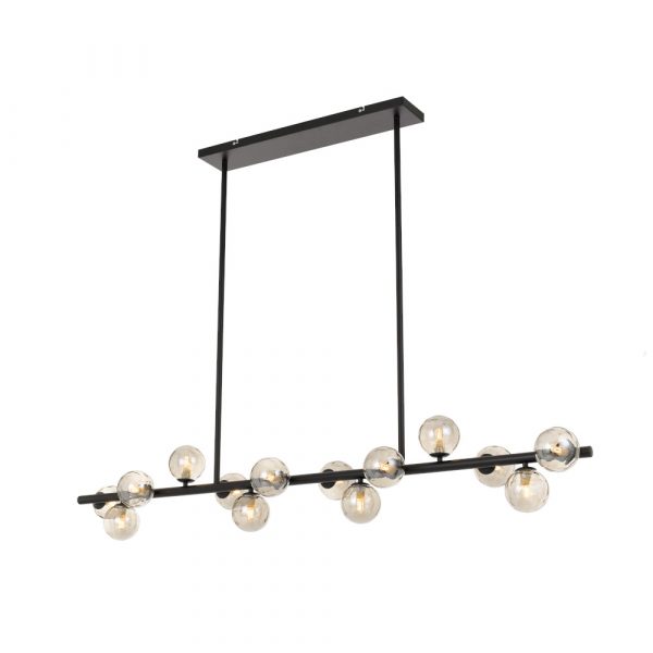 Moran 14 Light Black and Smoke Glass Modern Retro Pendant