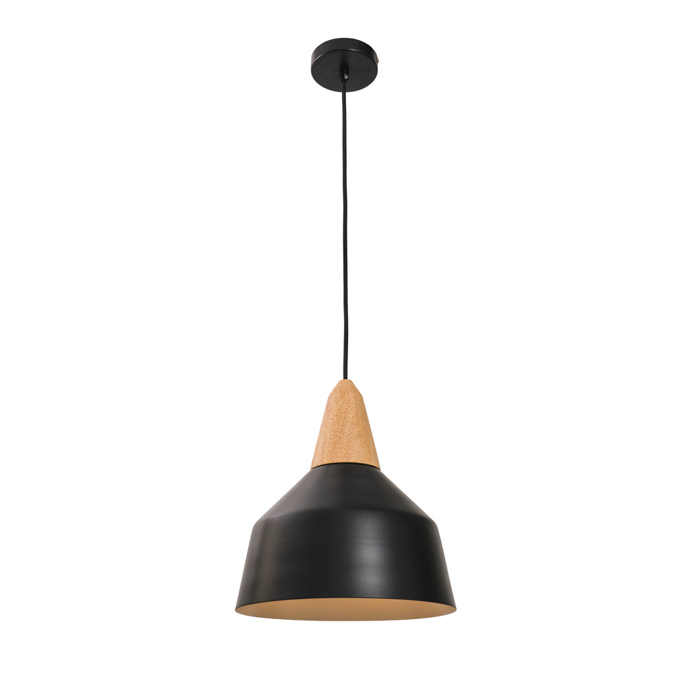 Noel Matt Black Metal and Natural Timber Small Pendant