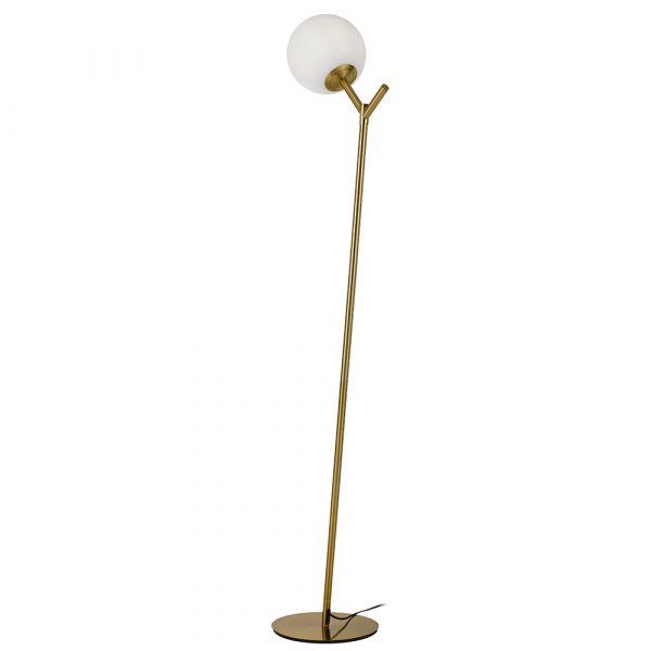 Ohh 1 Light Antique Gold with Opal Matt Glass Floor Lamp